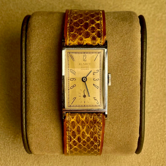 Vintage Alsace men's tank on original crocodile strap